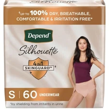 Depend Silhouette Incontinence & Postpartum Underwear for Women 60 Ct Size Small
