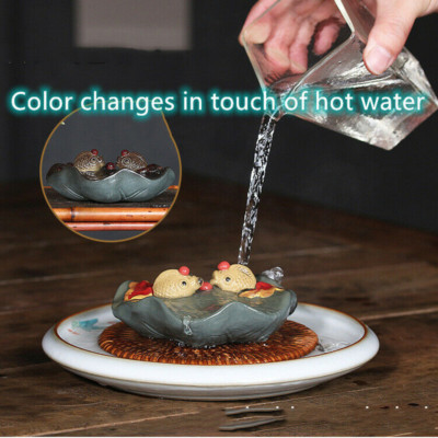 Color Change Tea Pet Yixing Zisha Tea Play Purple Clay Golden Fish on Lotus Leaf