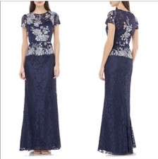 JS Collections Floral Lace Gown Size 4 Blue Maxi Dress NEW 288