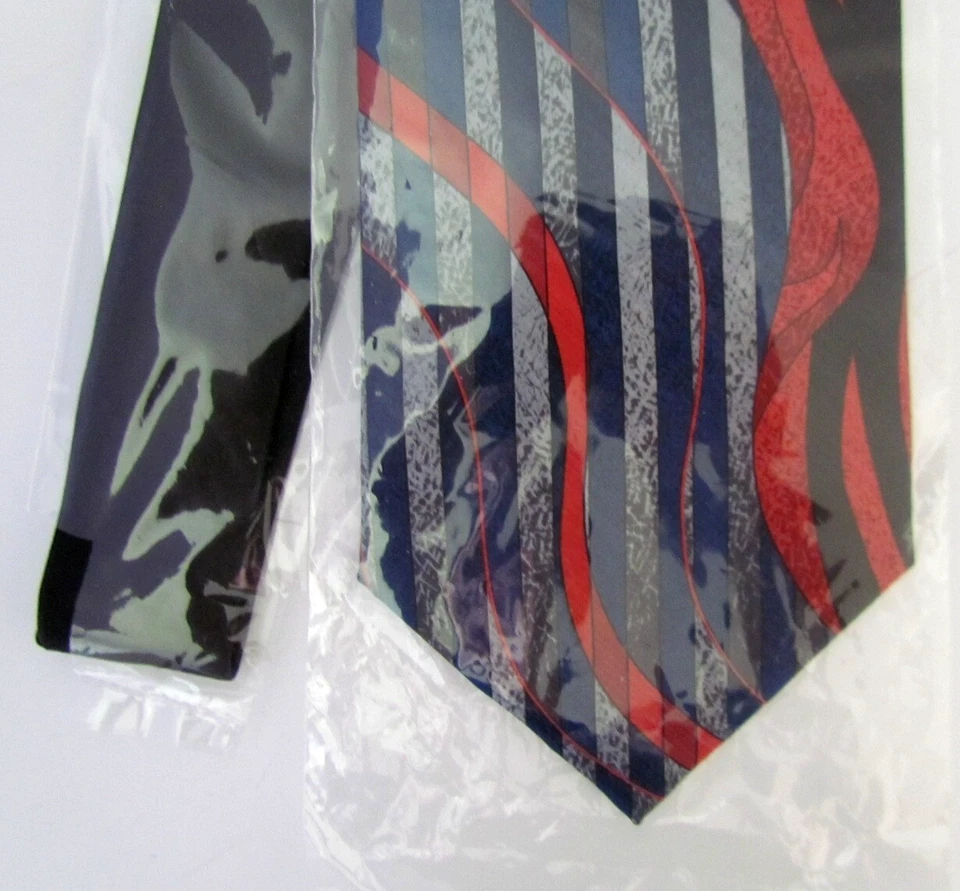 NIP ELECTRIC NECKWEAR Power Ties - Red Flames on Black, Blue Stripe-14k Chain - Image 2 of 3