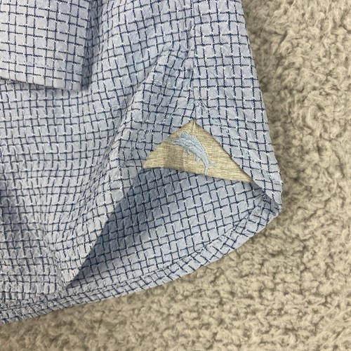 Tommy Bahama Shirt Men Size Medium Blue Silk Button Up Houndstooth Long Sleeve - Picture 4 of 7