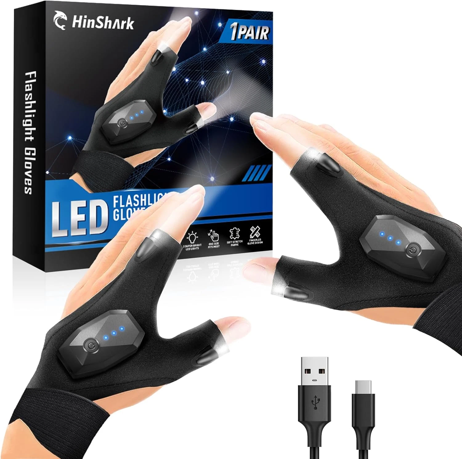 LED Flashlight Gloves Rechargeable - Dad Gifts for Fathers Day, Birthday Gifts