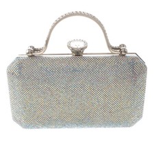 Silver Tone Fashion Satin Fabric Clutch Evening Bag With Rhinestone TLX205-SAB