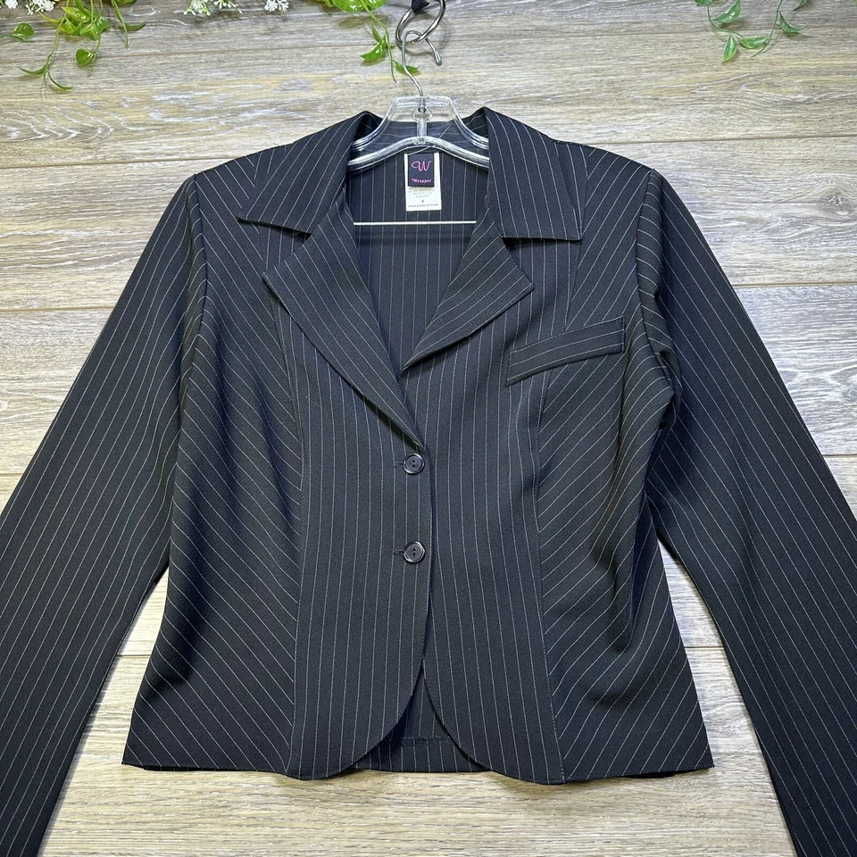 Chaqueta Blazer Vintage Talla 9 Pin Rayas Negra Por Envoltura Para Mujer Hecha en EE. UU. Foto 2 de 4