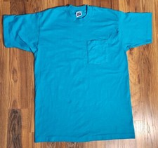Vintage BVD T Shirt Adult L 90s Teal Pocket Single Stitch Made in USA