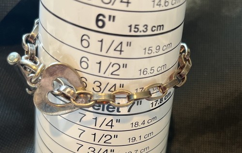 925 Sterling Silver Oval Link Open Heart Charm Toggle Bracelet 6.5 - 22 Grams - Picture 4 of 7