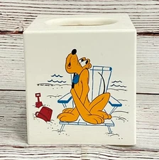 Vintage Walt Disney Co Tissue Box Cover Pluto At The Beach White Vertical Style