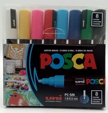 POSCA PC-5M 1.8-2.5mm Water Based Markers, 8 Colors - NEW