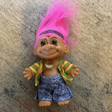Rare RUSS Troll 5" Doll HIPPIE FLOWER CHILD GIRL - PINK Hair