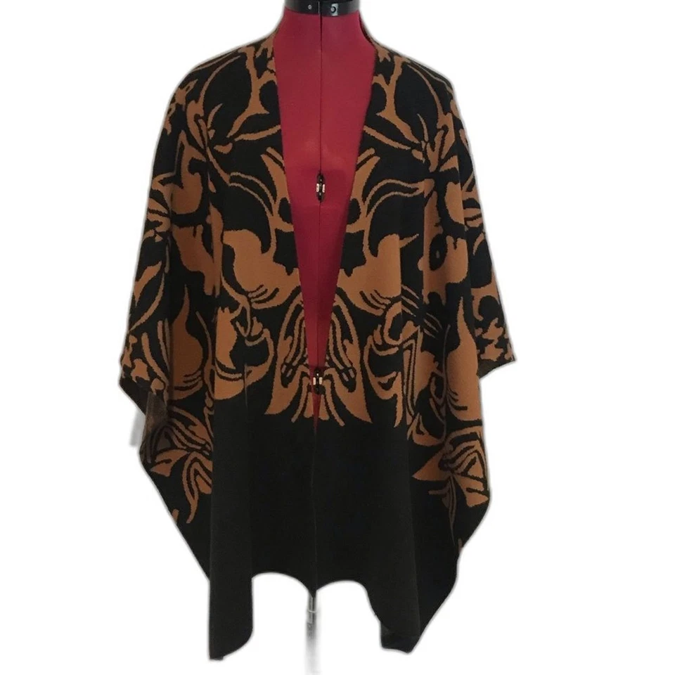 Poncho/suéter/capa/chal Ming Wang para mujer talla única negro y marrón estampado floral Foto 2 de 4