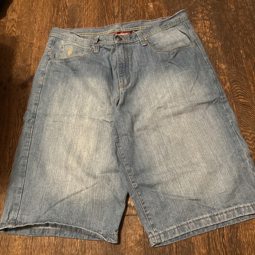 Vintage Y2K Rocawear Jeans Denim Pantaloncini Baggy Hip-Hop Ricamato Skate Taglia 38 - Foto 2 di 8