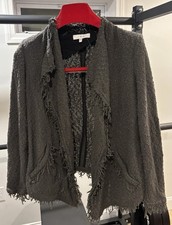 IRO Shavani Green Boucle Tweed Knit Blazer Jacket Fringe Trim FR 34 US 2