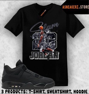 Shirt To Match AJ 4 Black Cat 2025 Sneaker Matching Tee MJ Icon 23 Slam T-Shirt