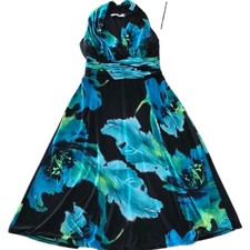 Evan-Picone Women’s Sundress Size 6 Black/Blue/Green Floral V-Neck Halter