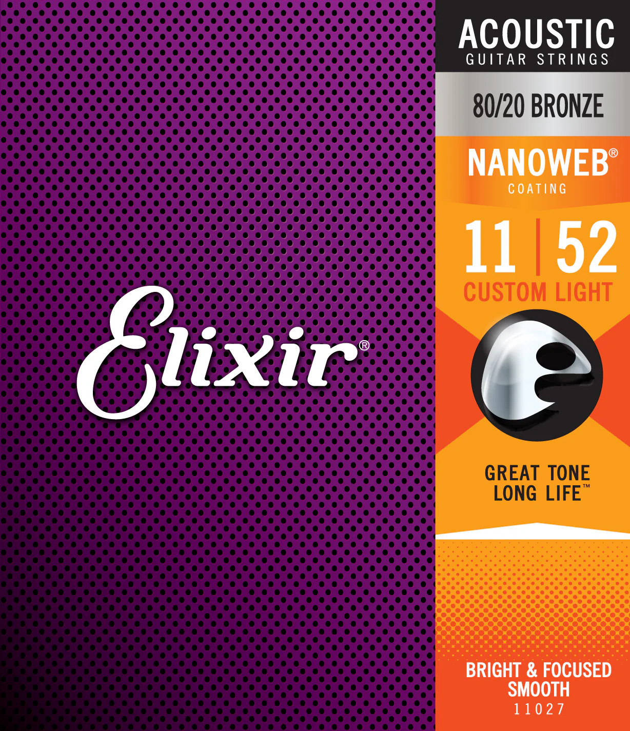 Elixir 11027 Nanoweb 8020 Струны для акустической гитары 11-52 3590₽