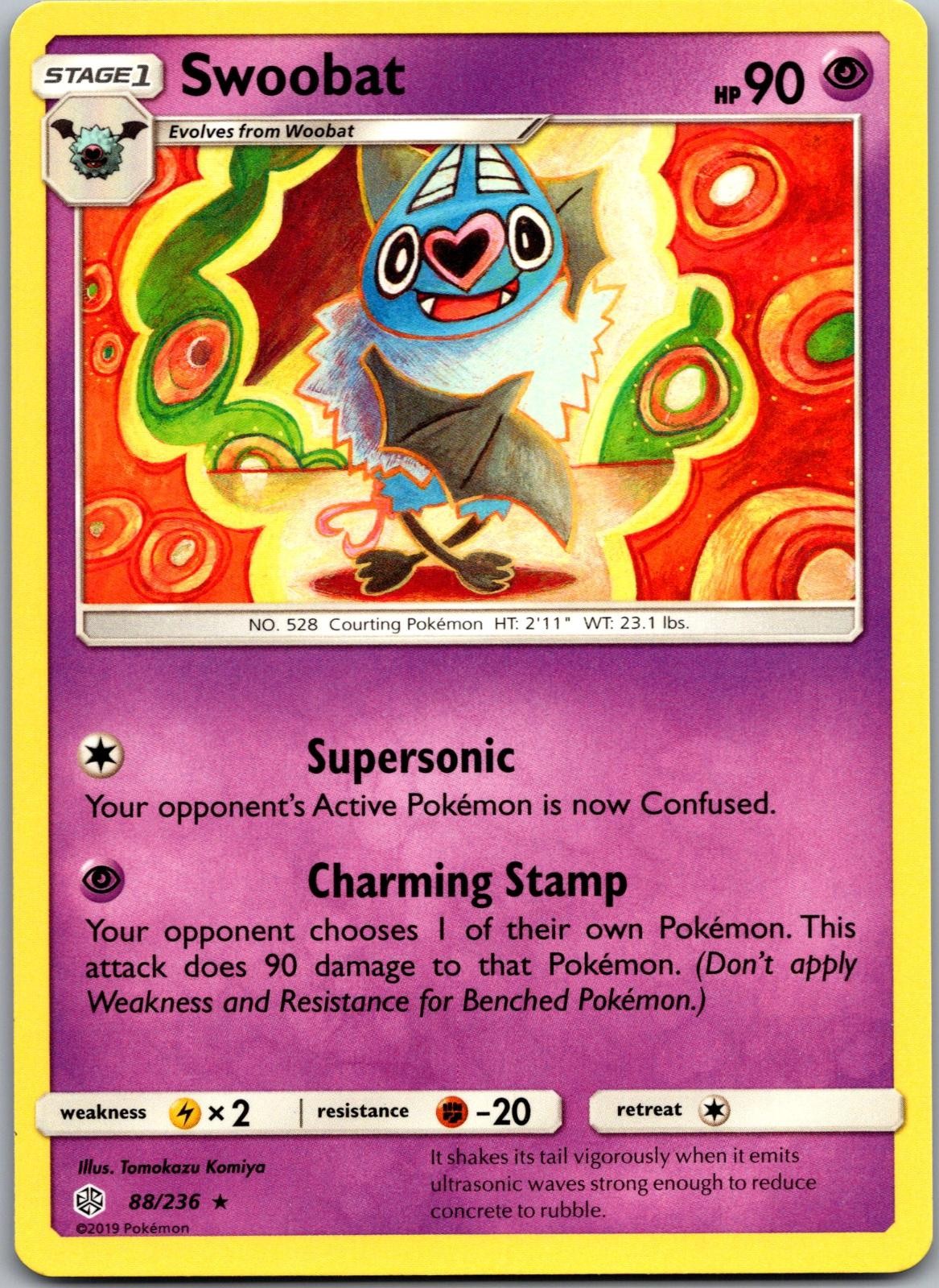 Swoobat 88/236 Rare Cosmic Eclipse Pokemon Near Mint
