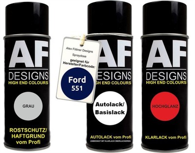 Spraydose Set für Ford 551 State Blue Perl Autolack Klarlack Grundierung Spraydo