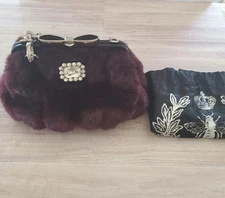 My Flat in London Saville Black Scarlett Faux Fur Bag Bow Snap Close M028745