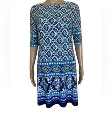 Eliza J Size 6 Multicolor Blue Print Summer Vacation Career Party Shift Dress