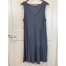 Cut Loose Blue 100% Cotton Linen Swing Tank Dress Polka Dot A-Line size Medium