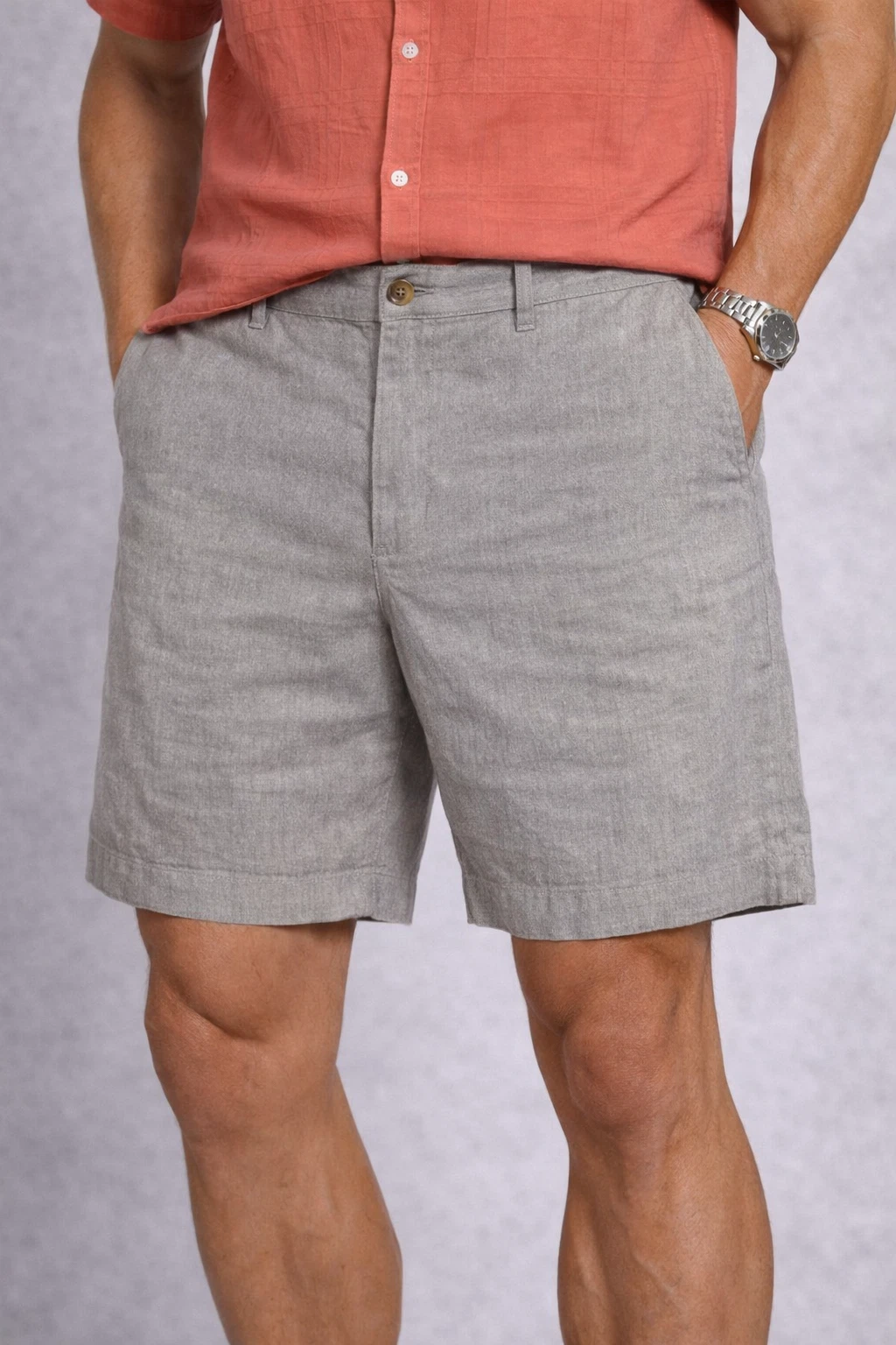 J.Crew Linen Cotton Beach Shorts Men’s 33W Gray Casual Summer Flat Front