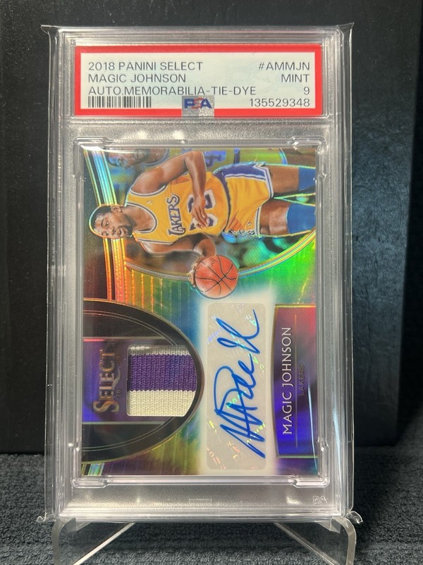 MAGIC JOHNSON 2018 SELECT PSA 9 TIE DYE AUTO /25 JERSEY SWATCH PATCH GAME WORN