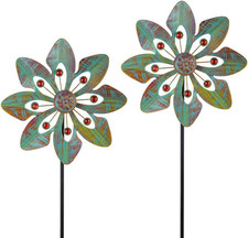 2 Pack Wind Spinners Outdoor, Metal Wind Spinner with Flower Design for Yard Gar
