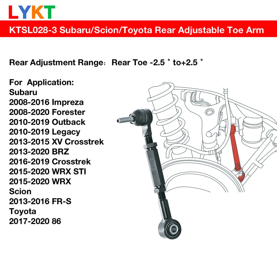 LYKT 2pcs Adjustable Arms Alignment Rear Toe Kit for Subaru、Scion FR-S、Toyota 86 - Image 2 of 4