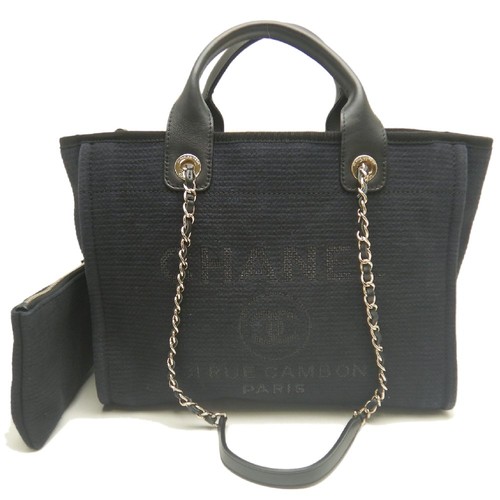CHANEL Tote Bag Deauville MM AS3257 Canvas/ Leather black/254029