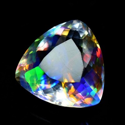25.1 Ct Lab-Create Rainbow Mystic Topaz CERTIFIED Trillion Shape Loose Gemstone