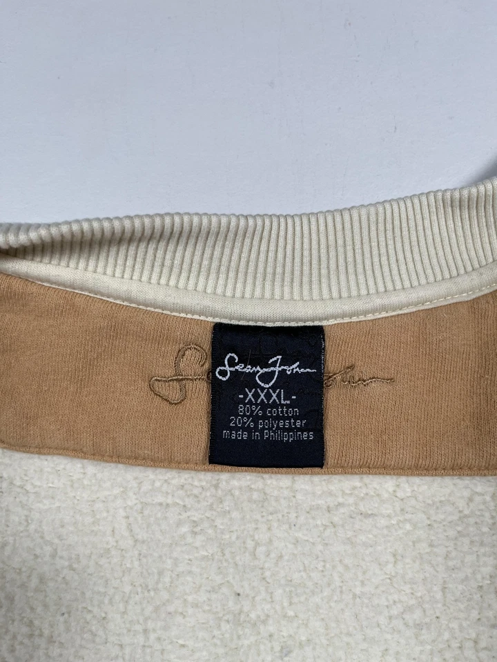 Moletom masculino Sean John 3XL creme bronzeado zíper completo manga curta grande logotipo jaqueta - Imagem 3 de 4
