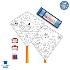 DIY Kids' Kite Making  Coloring Kit - 2 Pack Diamond Kites with Markers  Tails