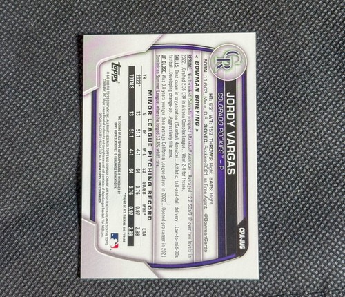 Bowman Chrome 2023 - Prospect Autographs Jordy Vargas automático #CPA-JVG - Imagen 2 de 2