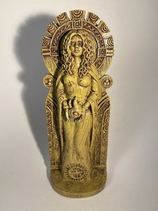 Celtic Goddess Brigid Resin Statue Halo Moon Holding Flame Altar Pagan Wiccan