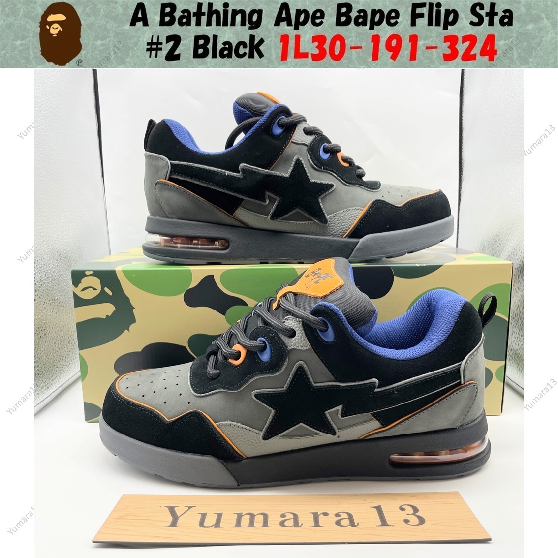 A Bathing Ape Bape Flip Sta #2 Black 1L30-191-324 Men's Size | eBay