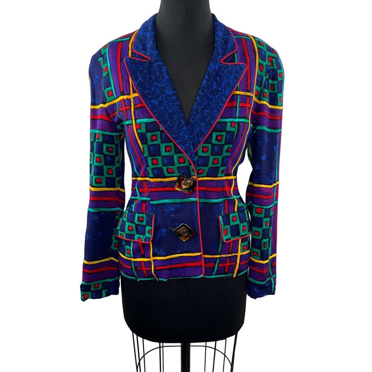 Vintage CACHE Bold Colorful Abstract Printed Blazer Art