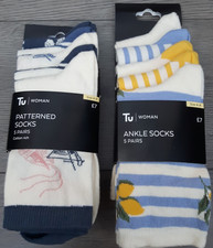 TU Ladies Size 4-8 5 Pairs Of Ankle Socks & 5 Pairs Of Patterned Socks Brand New