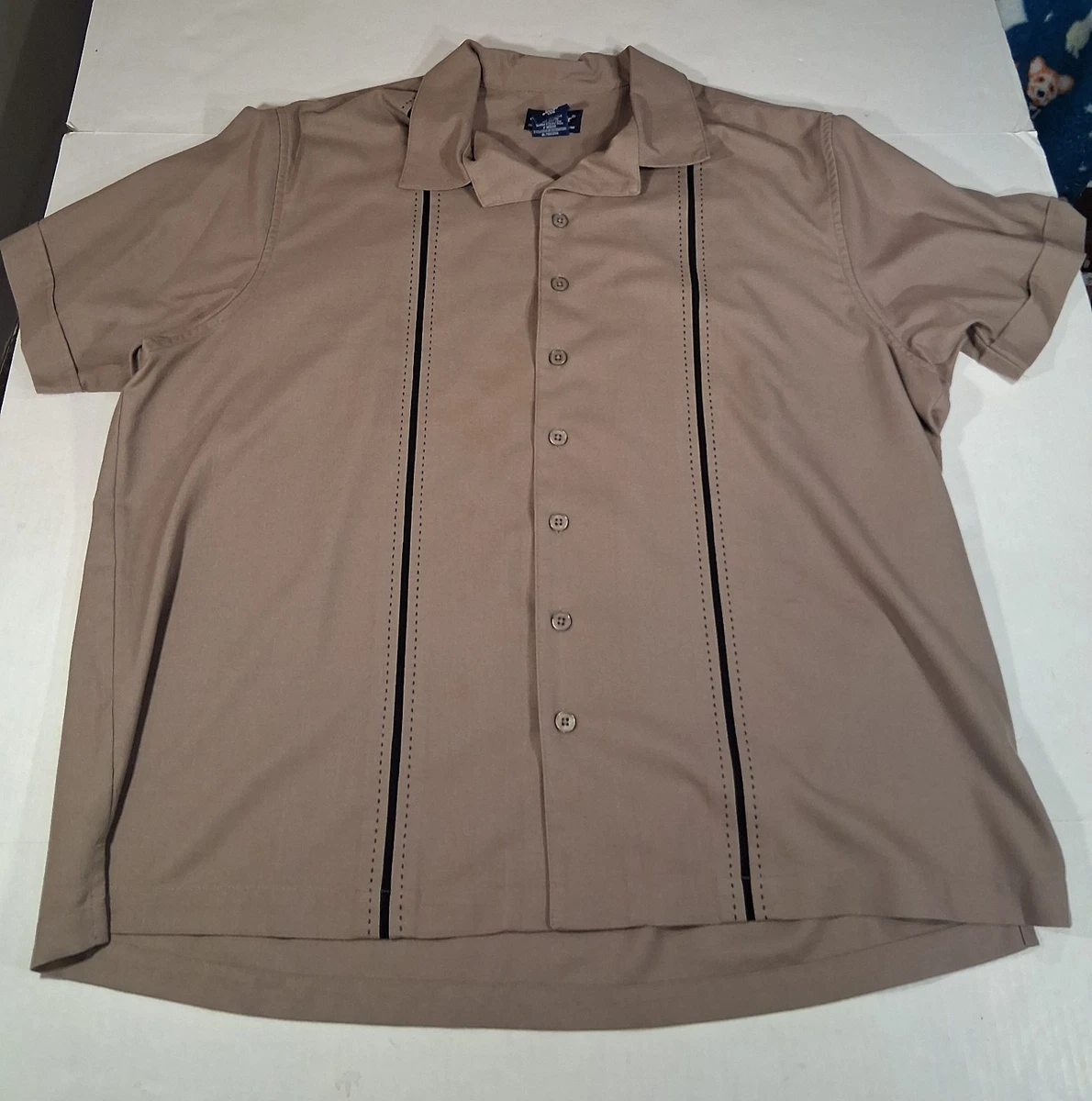 Chemise John Blair Homme XXL Bleu Blanc à Pois, Col Zippé, Légère, Idéale Plage