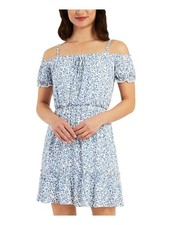 BCX Womens White Adjustable Lined Tie Crochet Trim Pullover Pouf Sleeve Dress S