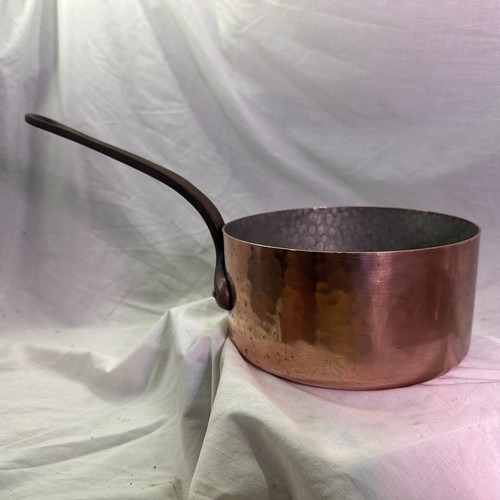 Vintage 7.3in Copper Saucepan Hammered Tin Solid Copper