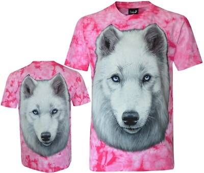 Tie Dye T-Shirt Arctic Wolf Snow White Polar Wolf Large Face Glow inDark by Wild