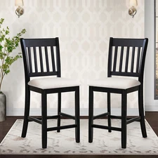 Set of 2 Dining Chairs Upholstered Kitchen Dining Room Chair w/ Wooden Leg Black