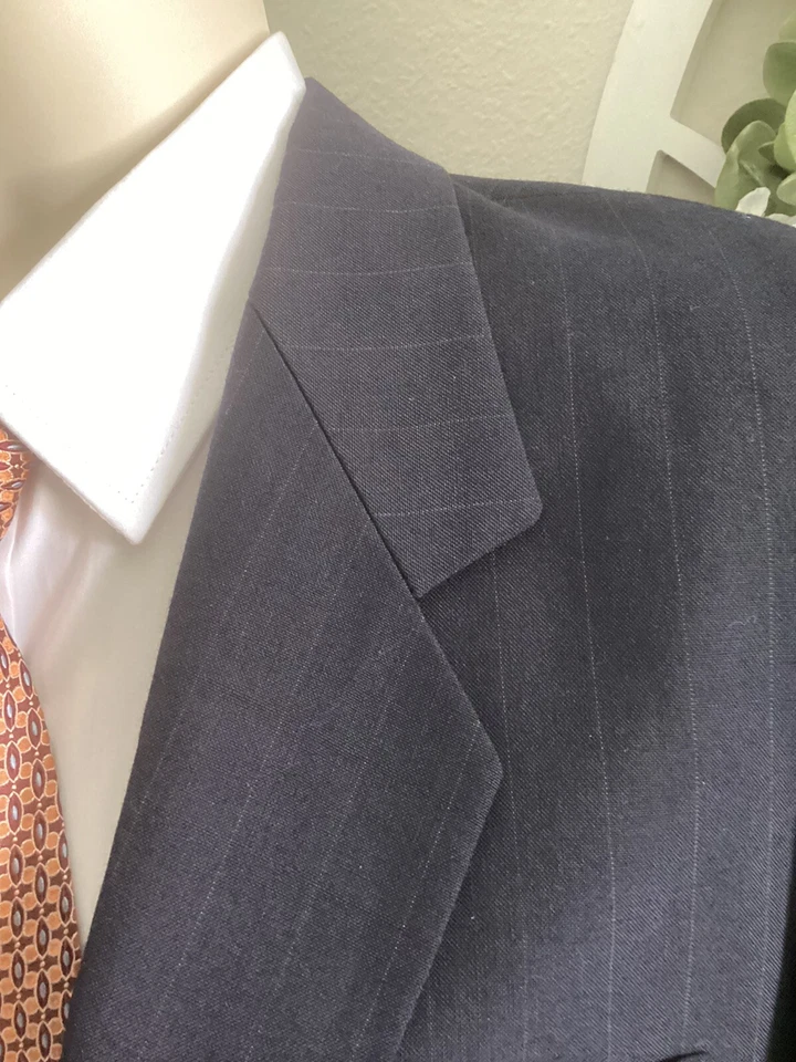 ALEXANDER  2 Btn ALL WOOL 2 Pc SUIT Sz 40R 34 X 30 Navy Blue Striped Sharp! - Image 4 of 4
