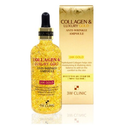 3W CLINIC Collagen & Luxury Gold Anti-Wrinkle Ampoule 55 ml 24K Gold -USA Seller