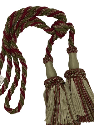 Conso 22022 W117 WINE RED GREEN Drapery Curtain Large Double Tassel Tieback 