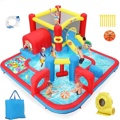 Giant Bounce House with Splash Pool, Dual Slides, Portable & Quick Installation!