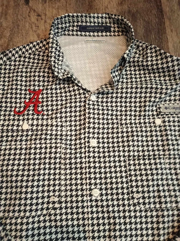 Camisa Columbia PFG Alabama Crimson Tide NCAA para Hombres Mediana Blanca y Negra Larga Manga Foto 2 de 4