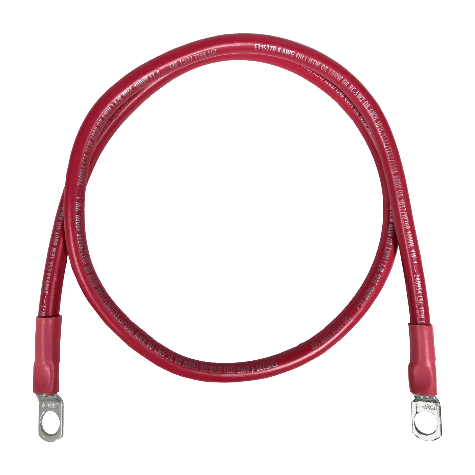 Marine Battery Cable, 4 AWG, Tinned Copper w/ Red PVC, 36" Length, 3/8