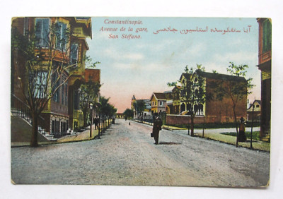 c1910 Postcard Constantinople Turkey Avenue de La gara San Stefano Street View