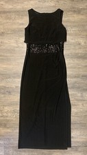 R M Richards Dress Black Sequin Waist Side Slit Evening Dress Gown Size 12